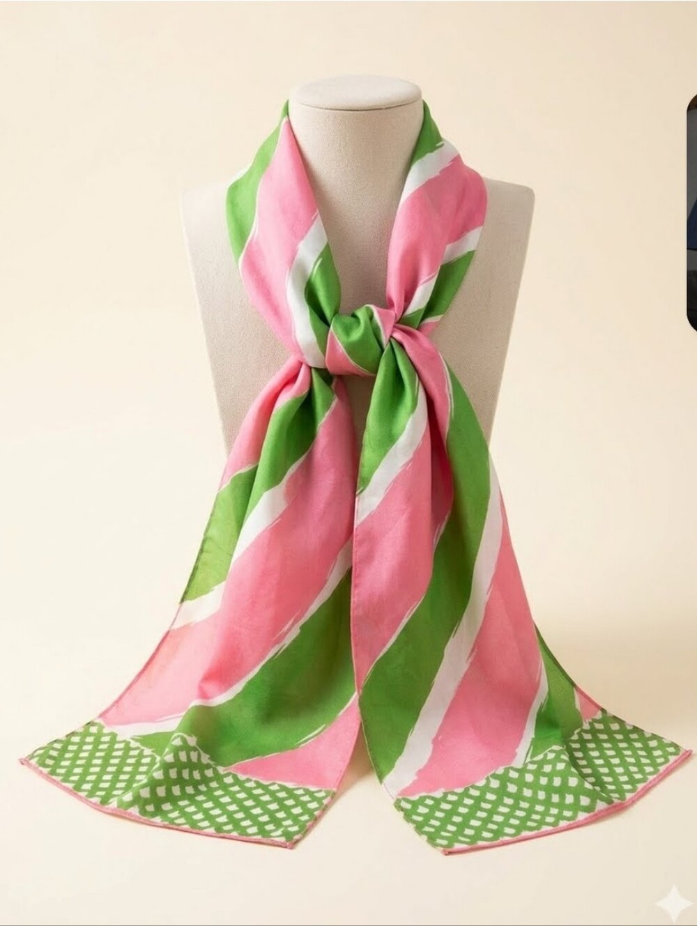 Pink and Green Striped Women's Fashion Scarf